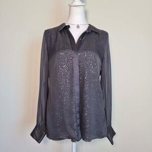 Eileen Fisher 100% Washable Silk Gray Violet Mauve Sequin Corpcore Chic Blouse S